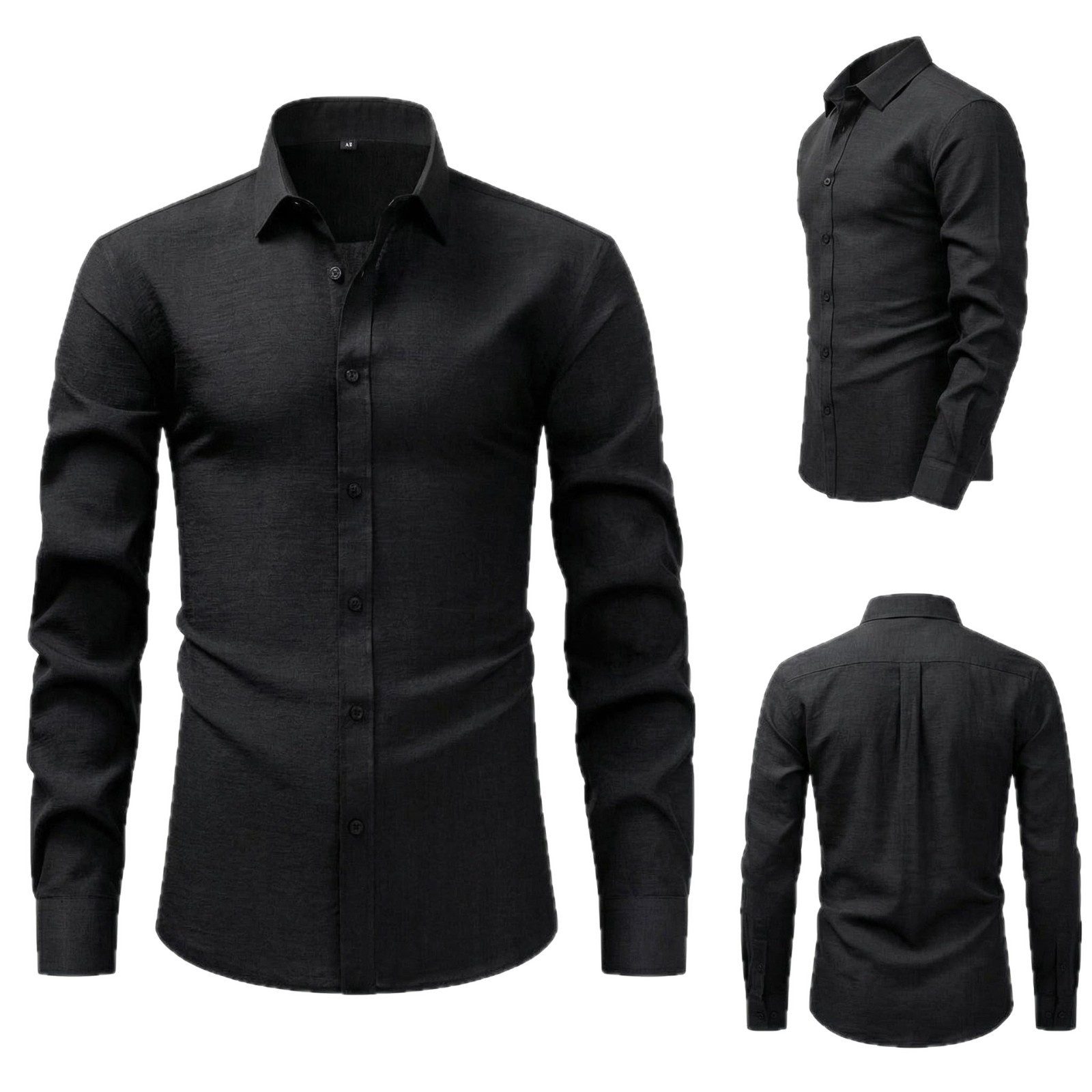 Camisa de hombre con cuello cuadrado, resistente a las arrugas y con tacto de lino.