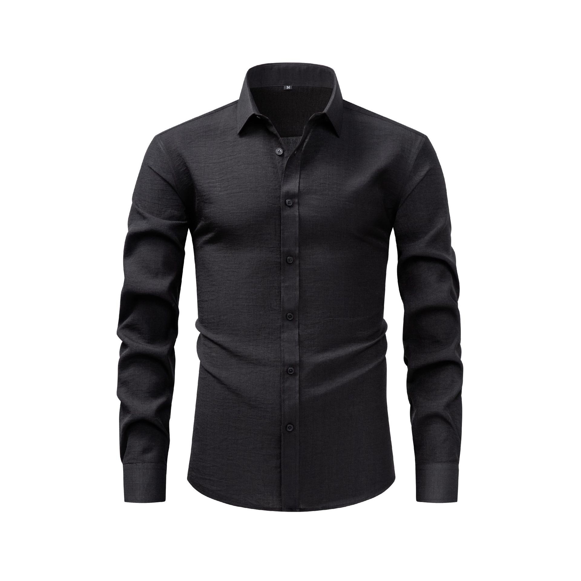 Camisa de hombre con cuello cuadrado, resistente a las arrugas y con tacto de lino.