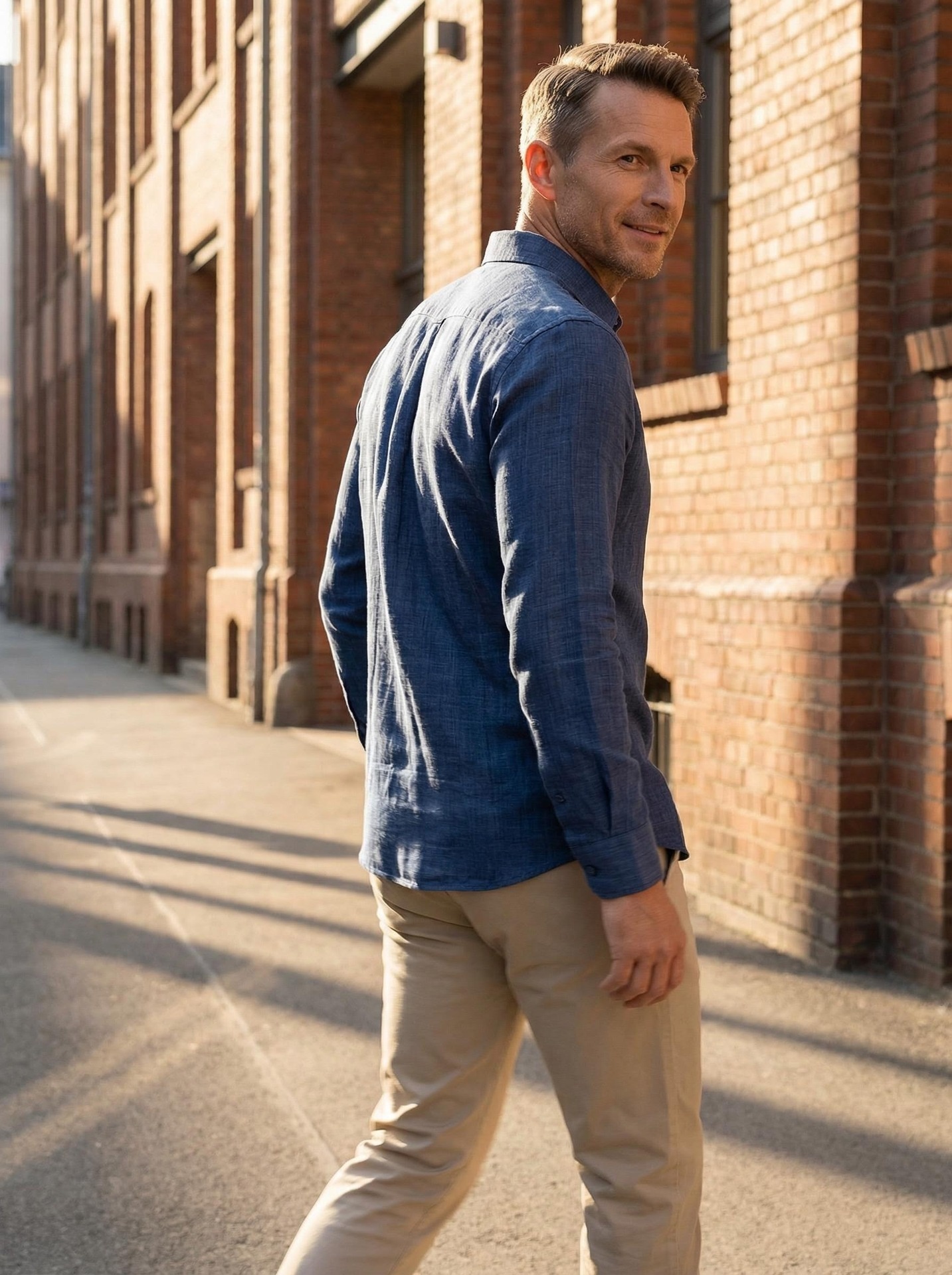 Camisa de hombre con cuello cuadrado, resistente a las arrugas y con tacto de lino.