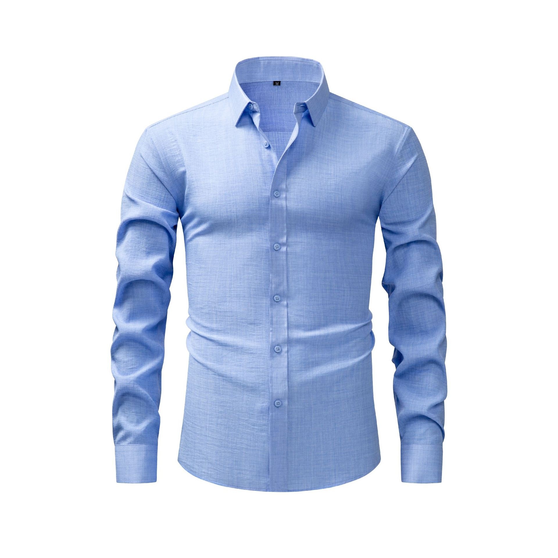 Camisa de hombre con cuello cuadrado, resistente a las arrugas y con tacto de lino.