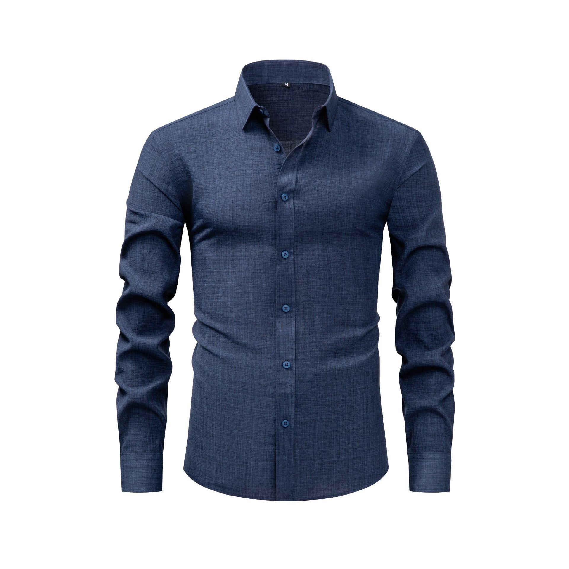 Camisa de hombre con cuello cuadrado, resistente a las arrugas y con tacto de lino.
