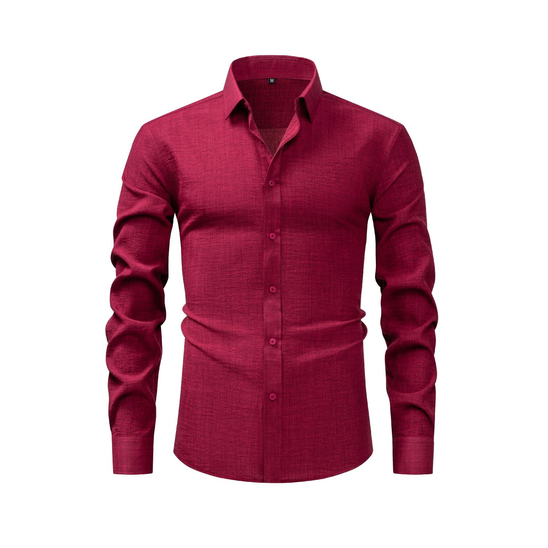 Camisa de hombre con cuello cuadrado, resistente a las arrugas y con tacto de lino.