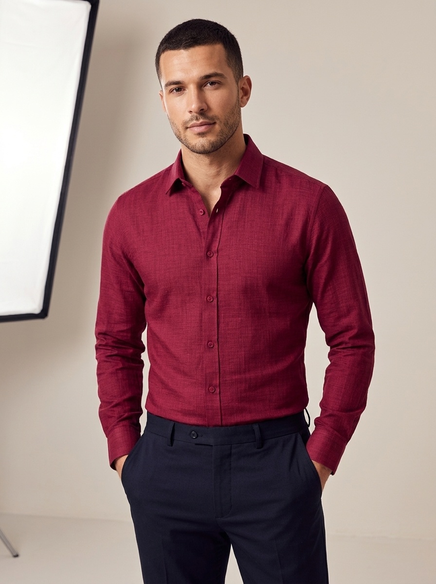 Camisa de hombre con cuello cuadrado, resistente a las arrugas y con tacto de lino.