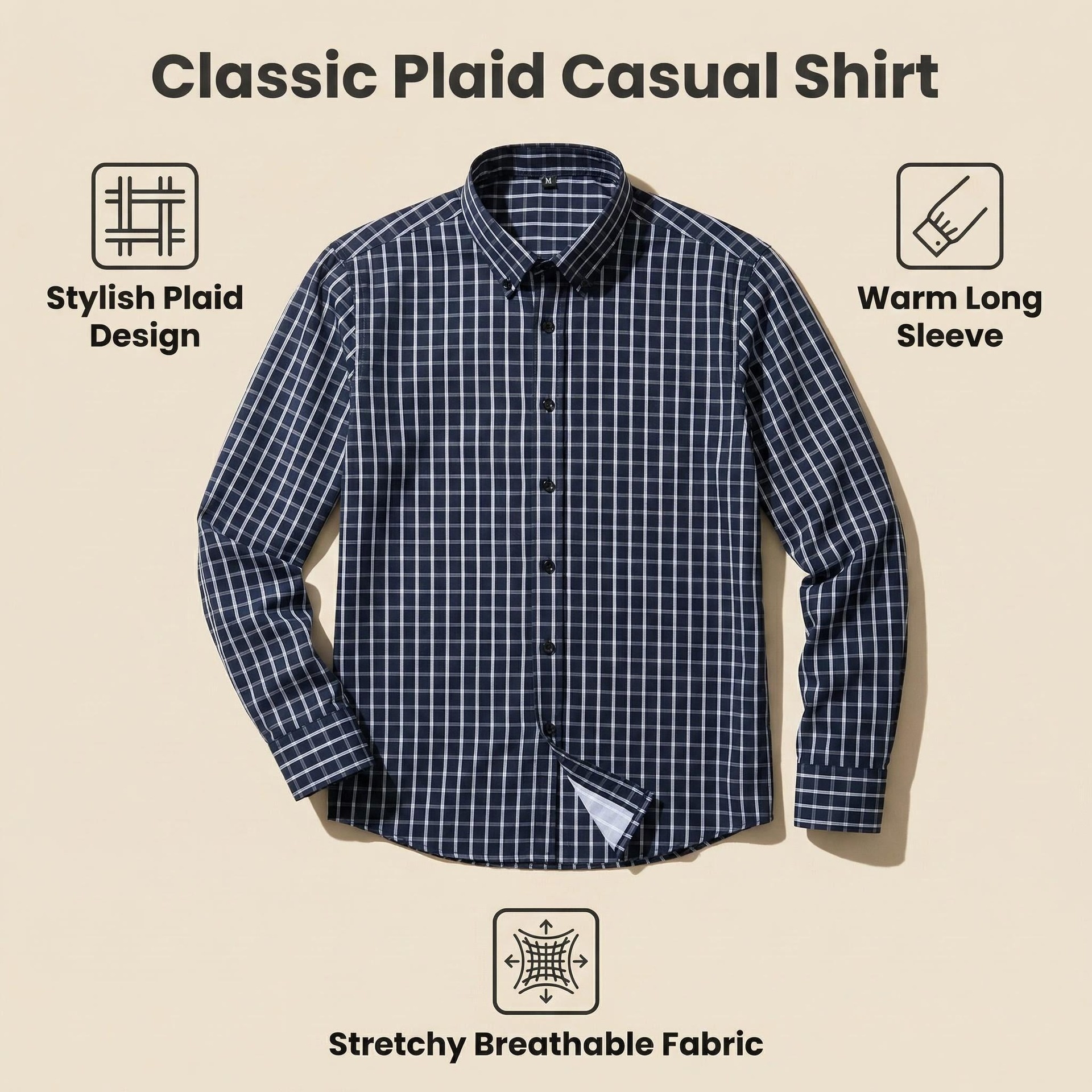 Camisa informal de hombre con cuello mao - Transpirable y con tacto de lino.