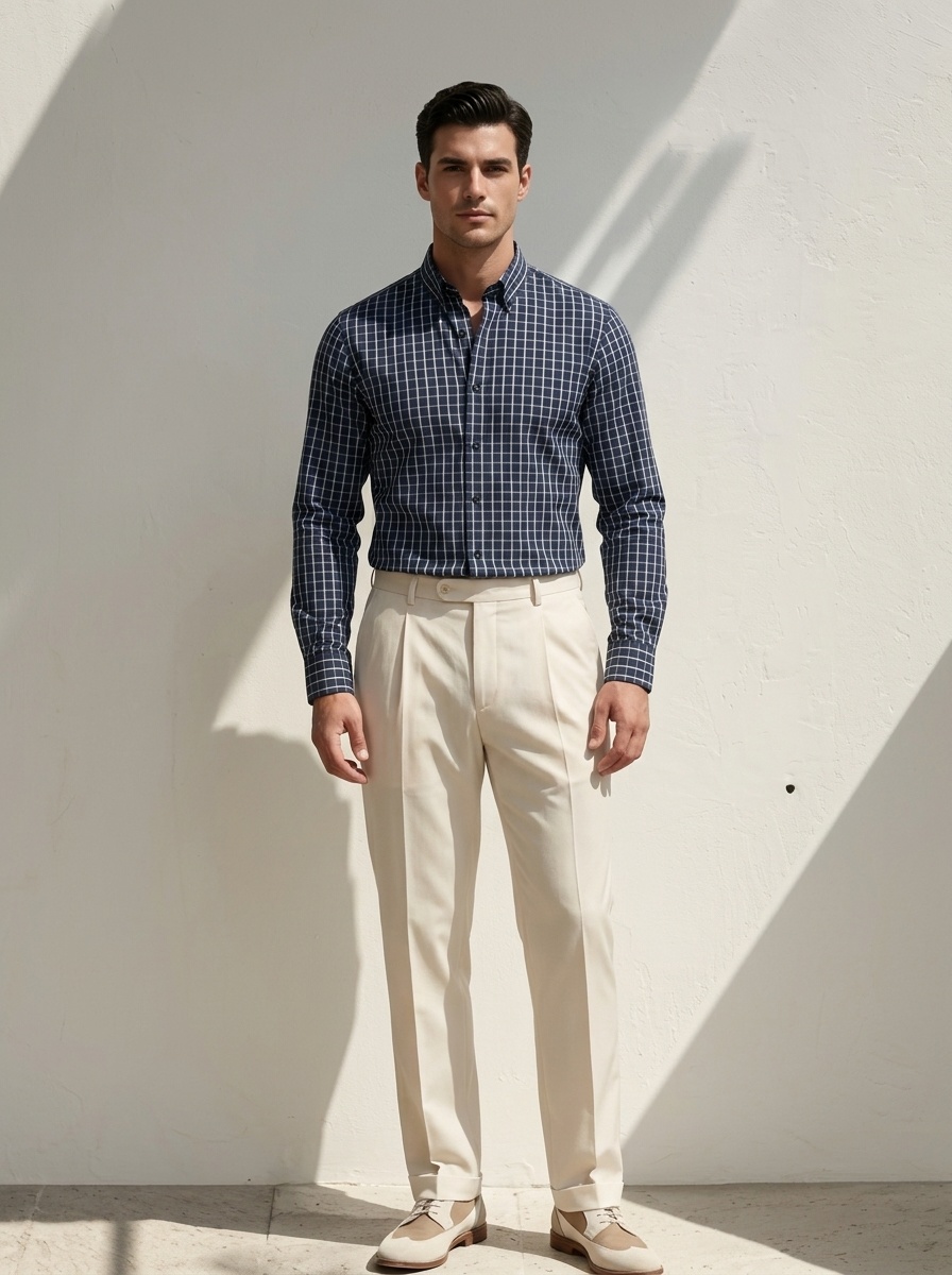Camisa informal de hombre con cuello mao - Transpirable y con tacto de lino.