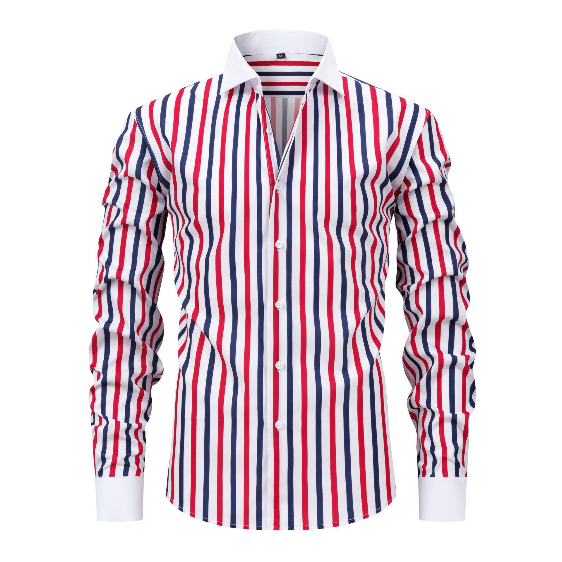 Camisas de vestir informales para hombre con cuello alto y rayas.