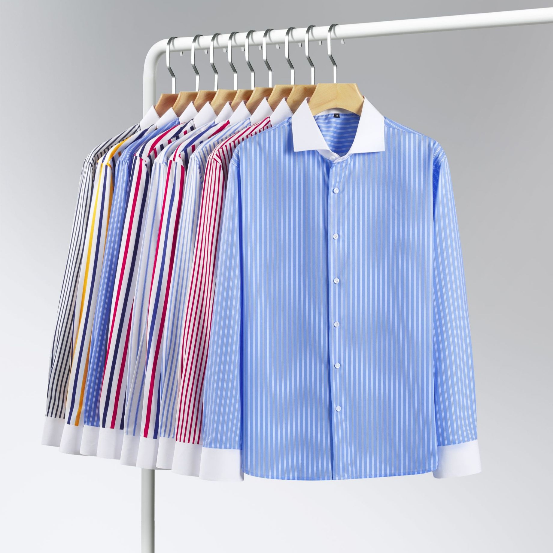 Camisas de vestir informales para hombre con cuello alto y rayas.