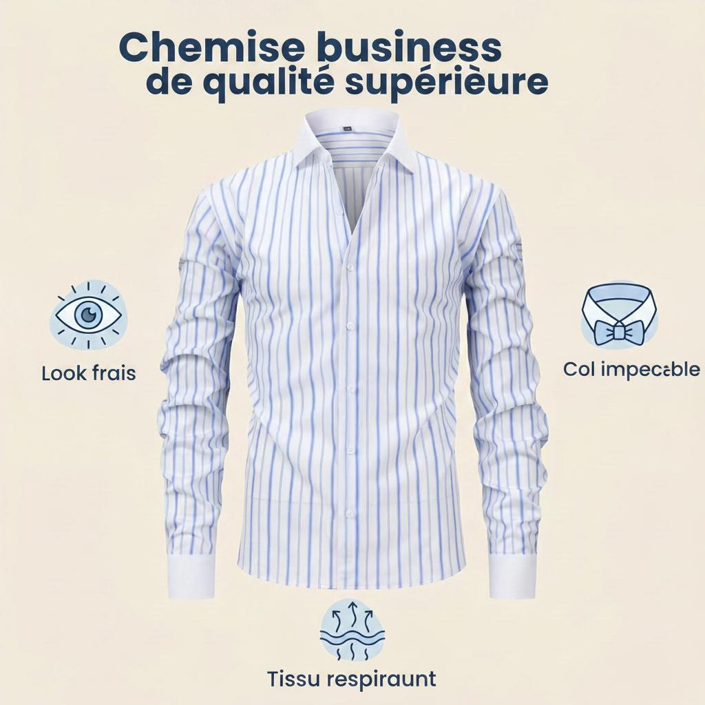 Chemises rayées et à col montant pour hommes, style business décontracté
