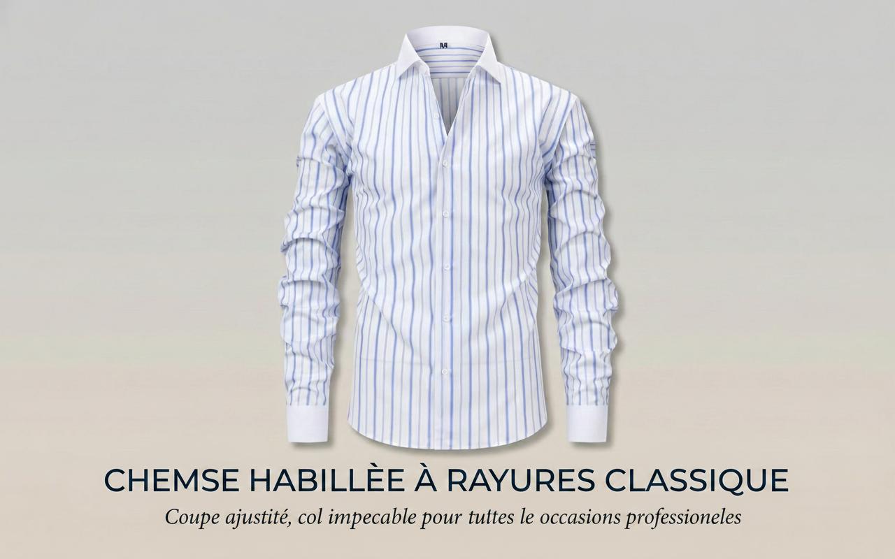 Chemises rayées et à col montant pour hommes, style business décontracté