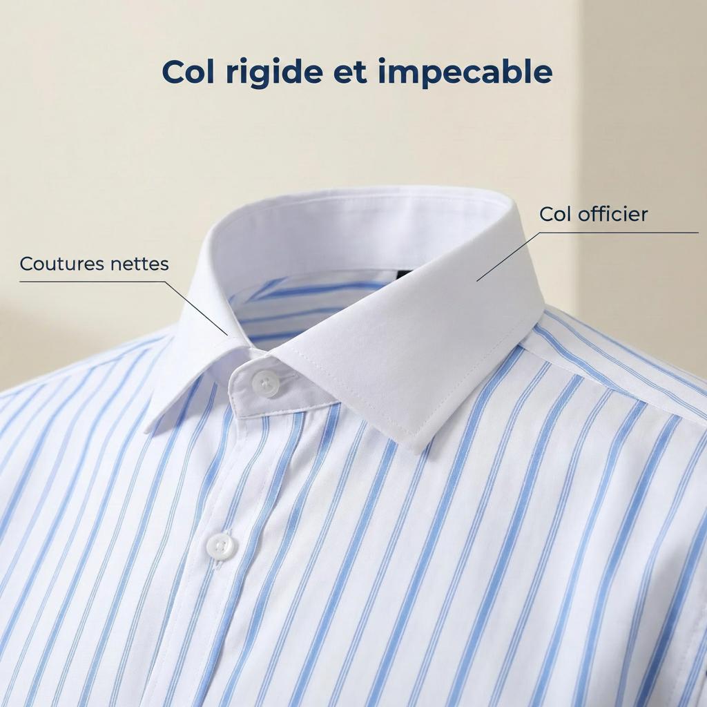 Chemises rayées et à col montant pour hommes, style business décontracté
