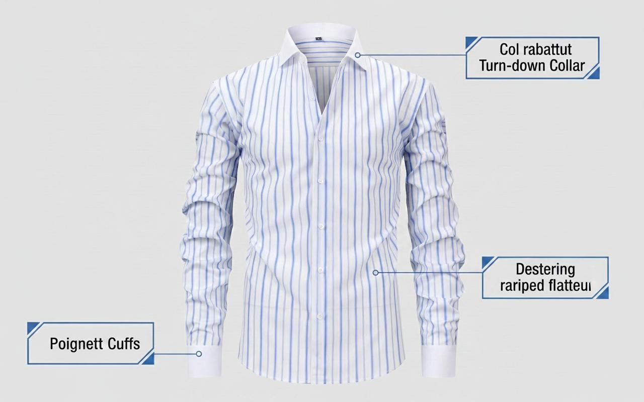 Chemises rayées et à col montant pour hommes, style business décontracté
