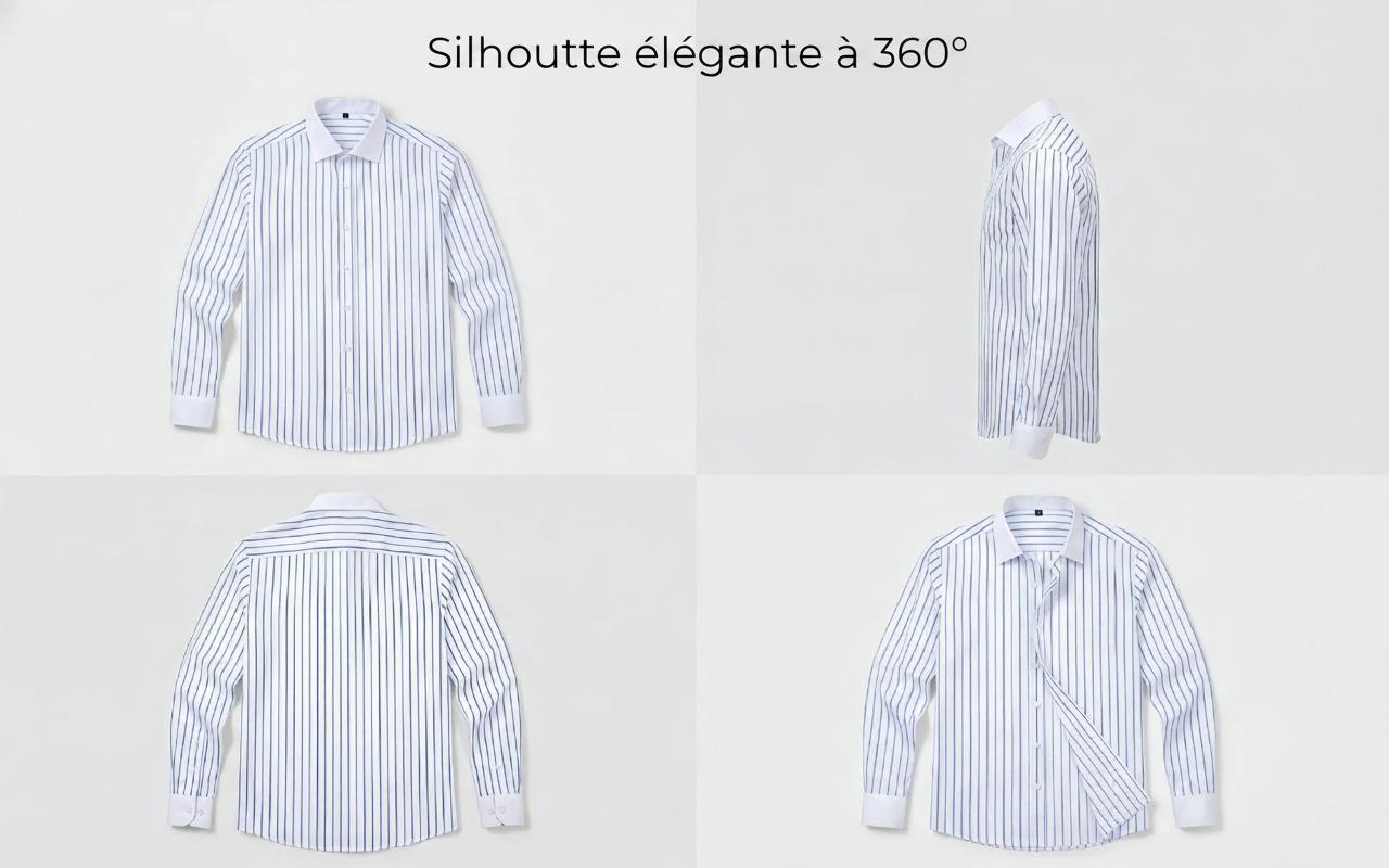 Chemises rayées et à col montant pour hommes, style business décontracté