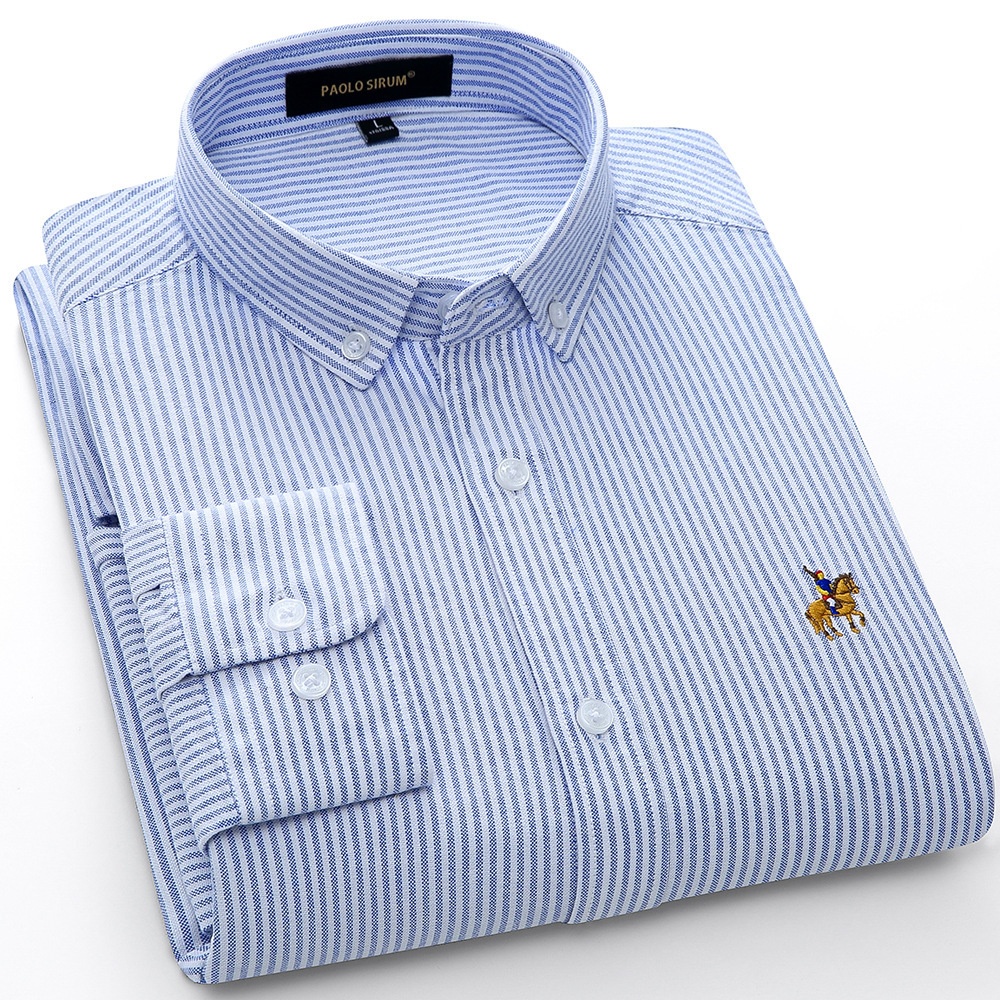 Camisa de manga larga para hombre de algodón puro, tejido Oxford, color liso.