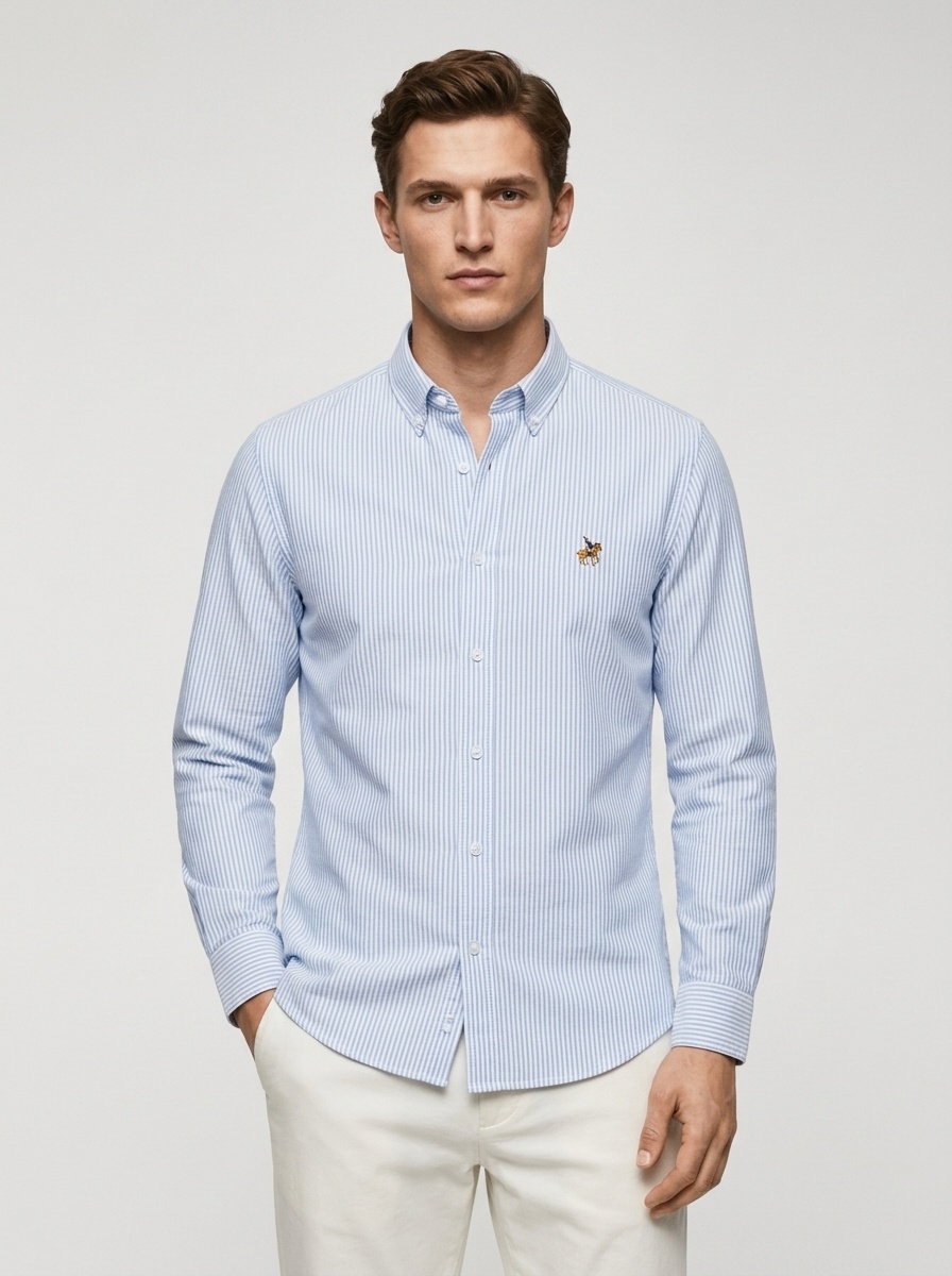 Camisa de manga larga para hombre de algodón puro, tejido Oxford, color liso.