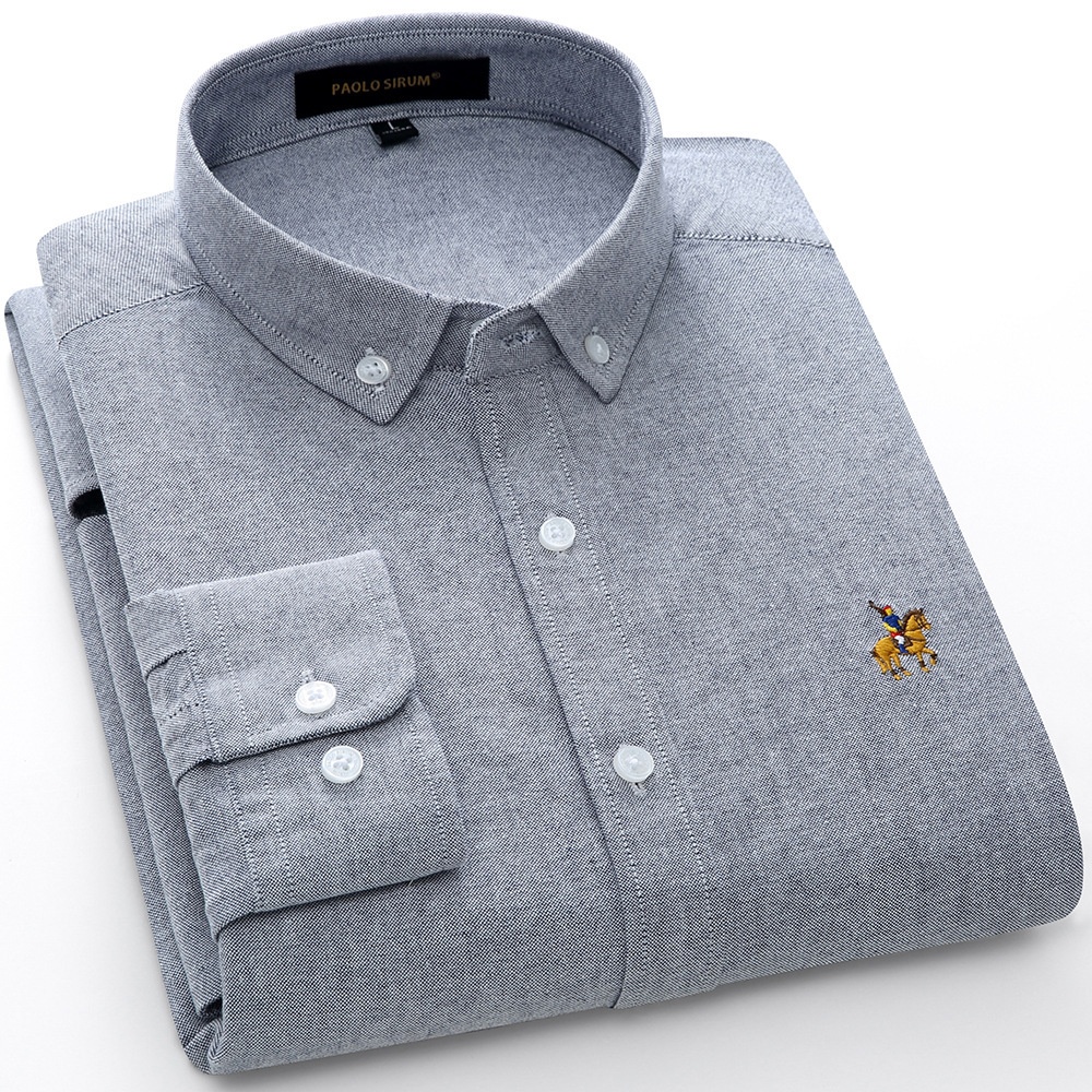 Camisa de manga larga para hombre de algodón puro, tejido Oxford, color liso.