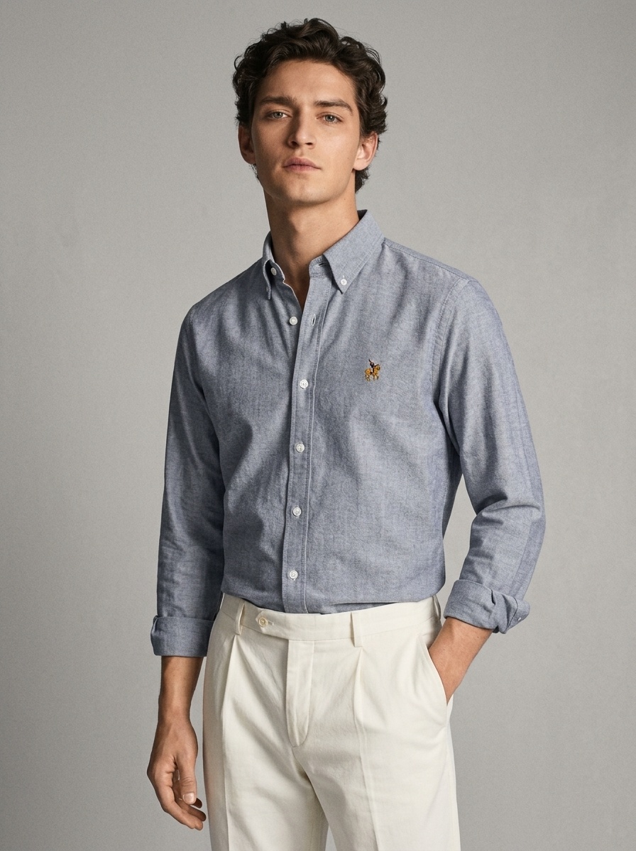 Camisa de manga larga para hombre de algodón puro, tejido Oxford, color liso.
