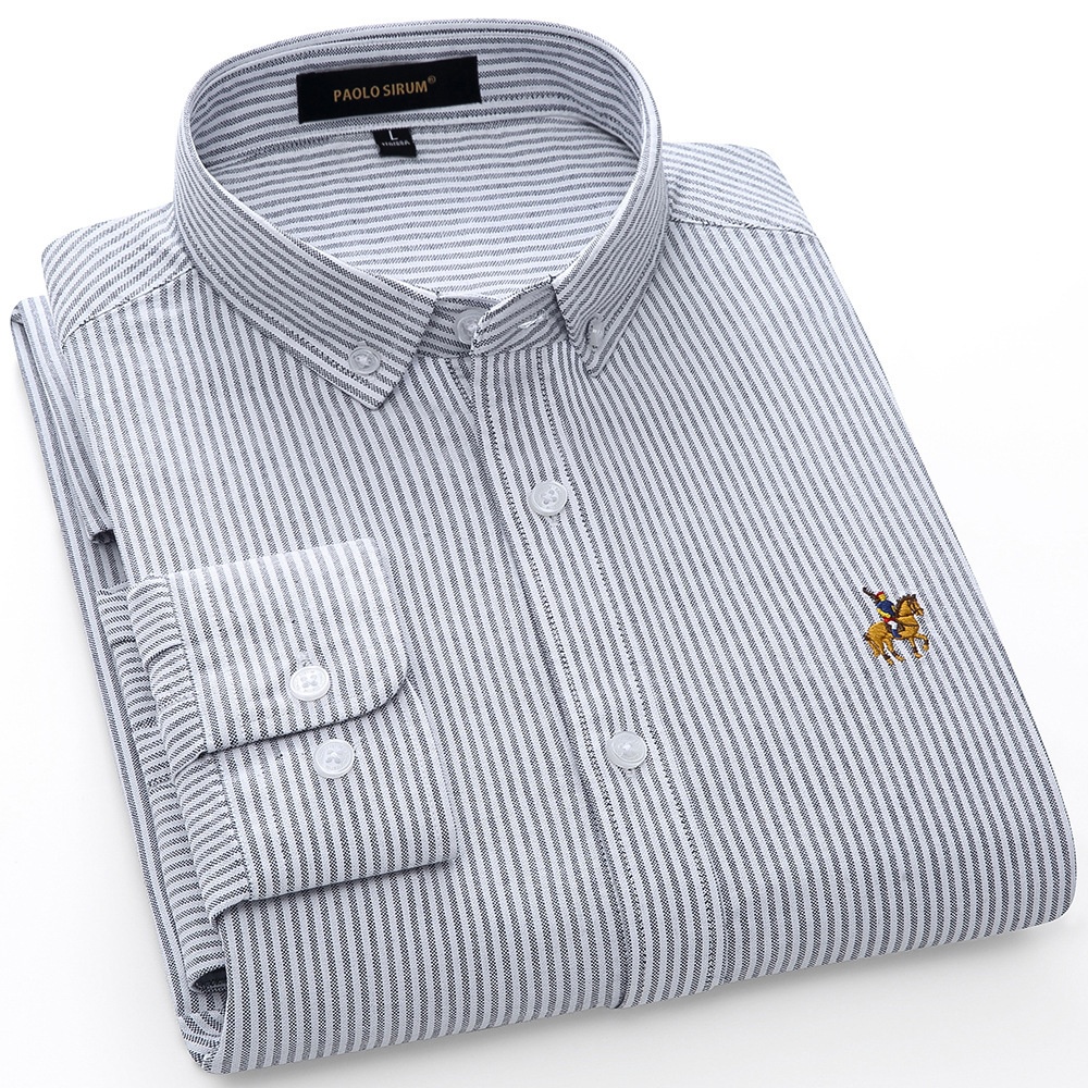 Camisa de manga larga para hombre de algodón puro, tejido Oxford, color liso.
