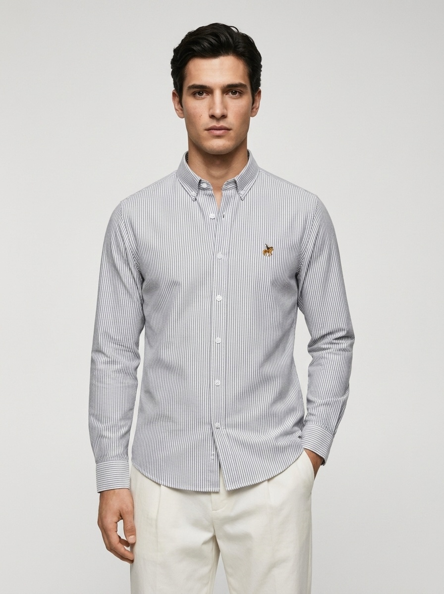 Camisa de manga larga para hombre de algodón puro, tejido Oxford, color liso.