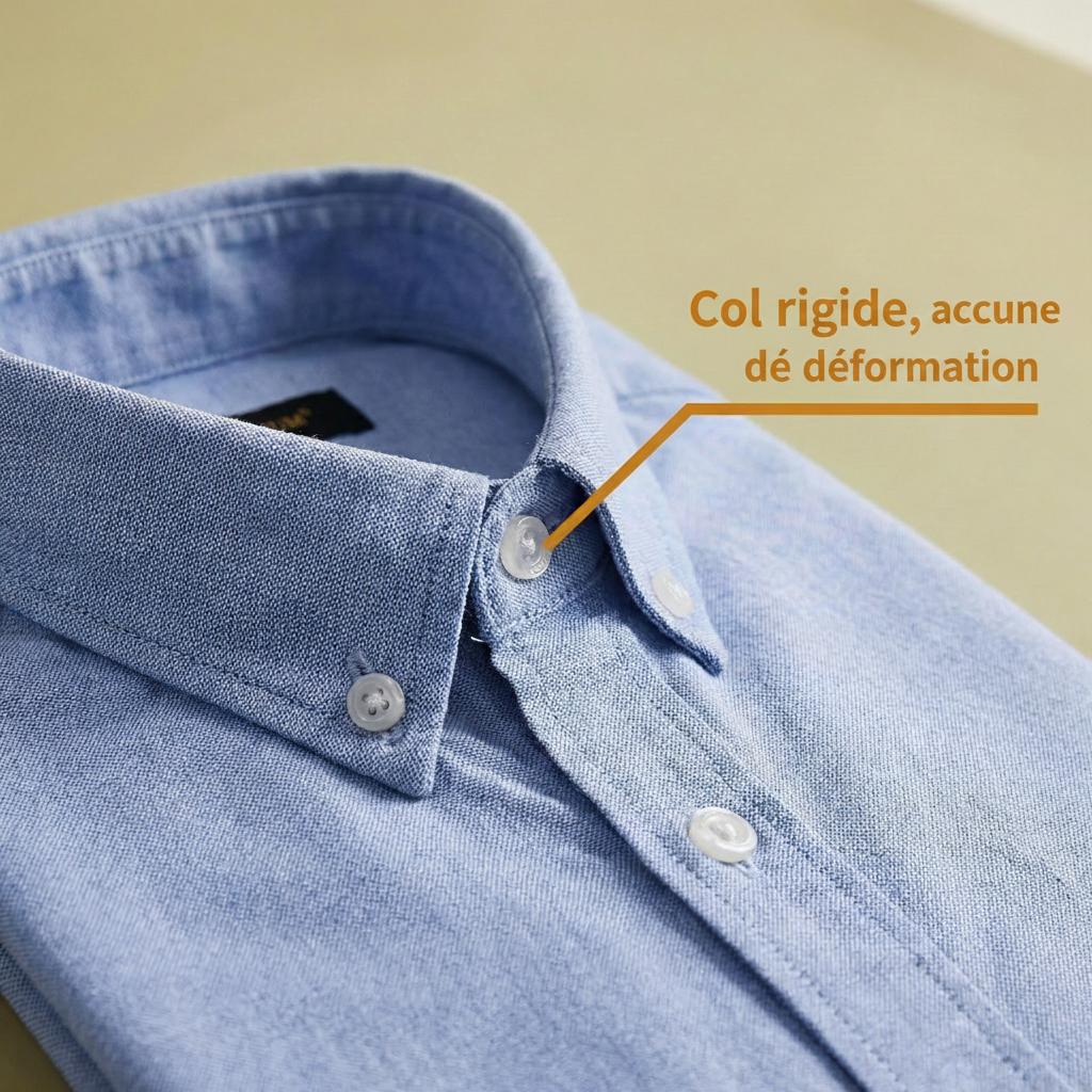 Chemise à manches longues pour homme en pur coton, tissu Oxford, couleur unie