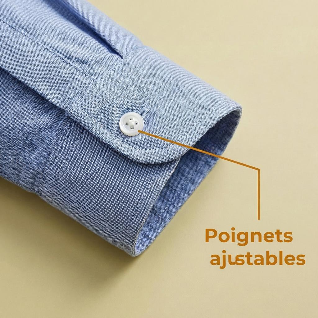 Chemise à manches longues pour homme en pur coton, tissu Oxford, couleur unie