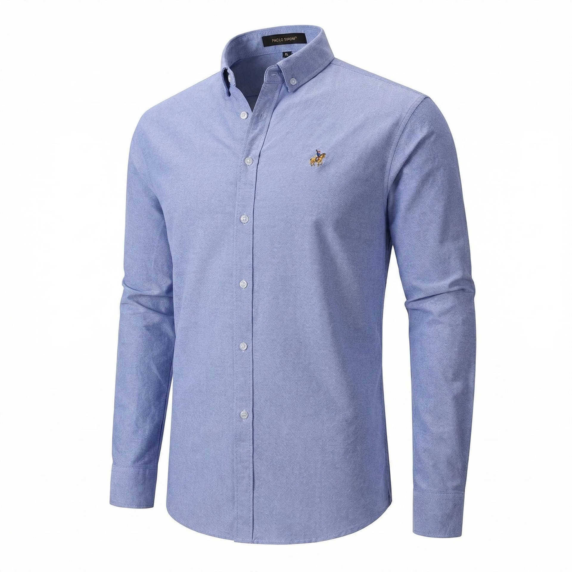 Camisa de manga larga para hombre de algodón puro, tejido Oxford, color liso.
