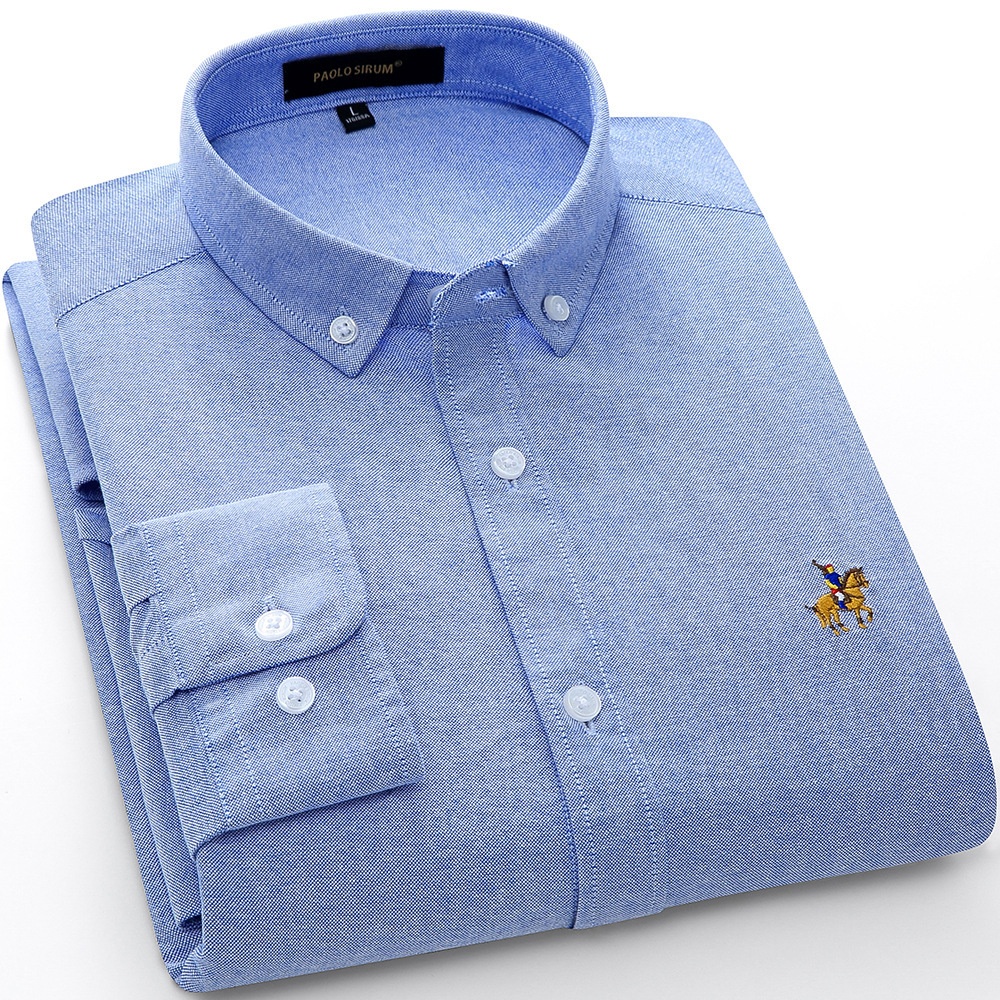 Camisa de manga larga para hombre de algodón puro, tejido Oxford, color liso.