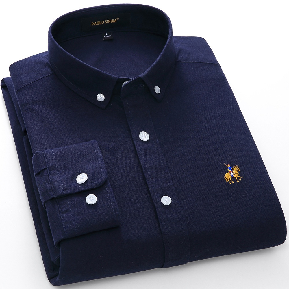 Camisa de manga larga para hombre de algodón puro, tejido Oxford, color liso.