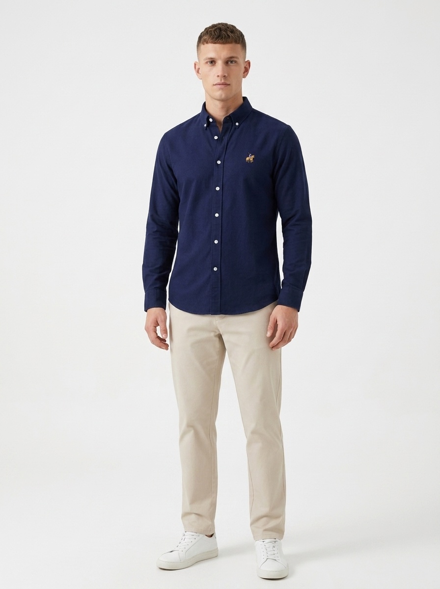 Camisa de manga larga para hombre de algodón puro, tejido Oxford, color liso.