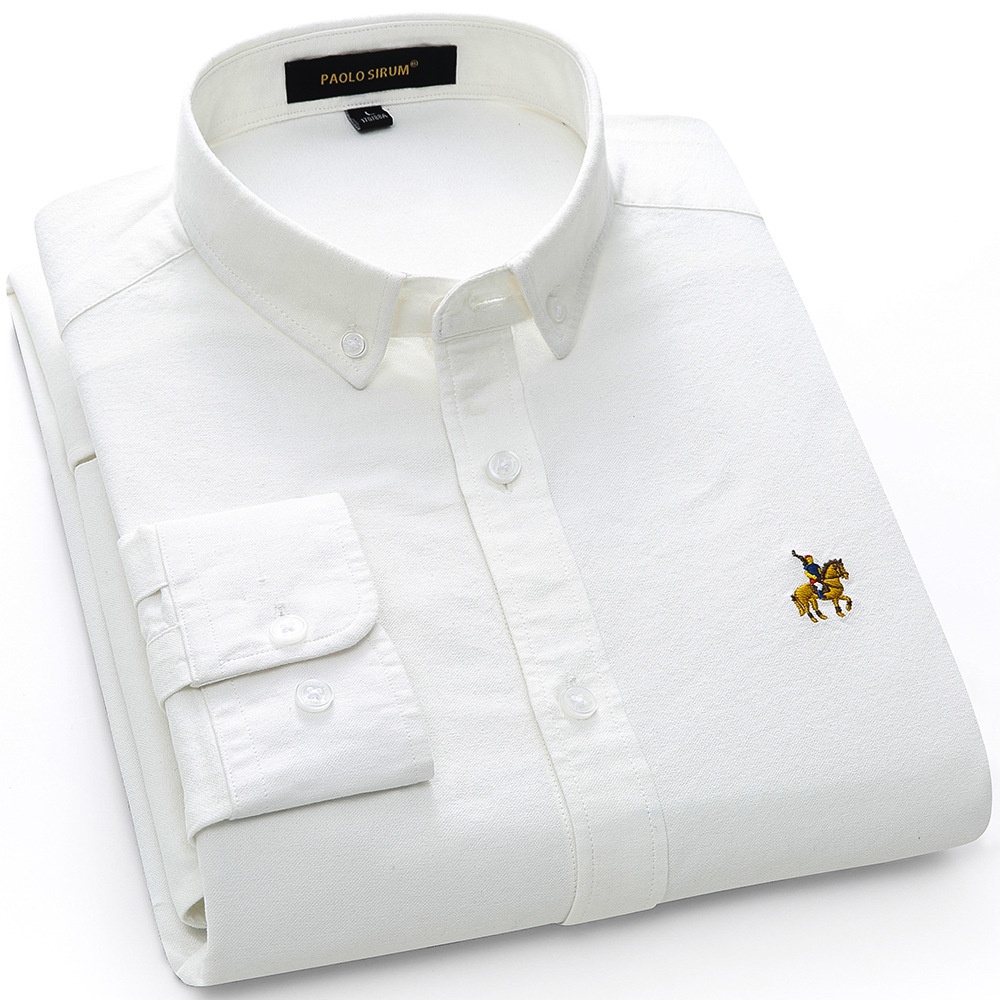 Camisa de manga larga para hombre de algodón puro, tejido Oxford, color liso.