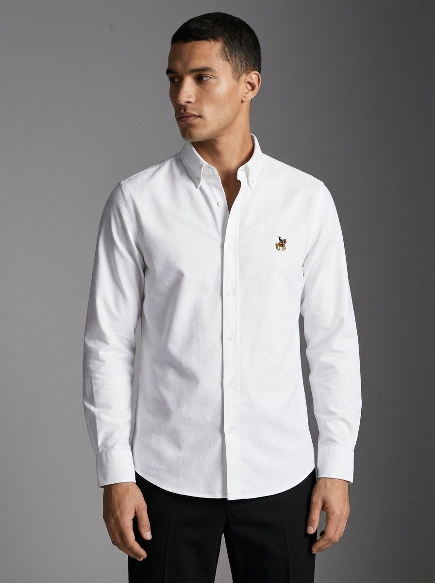 Camisa de manga larga para hombre de algodón puro, tejido Oxford, color liso.