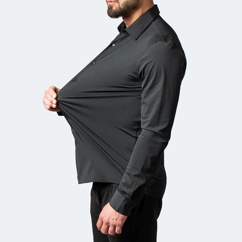 Camisa elástica de hombre con botones - Cuello clásico y cuello alto