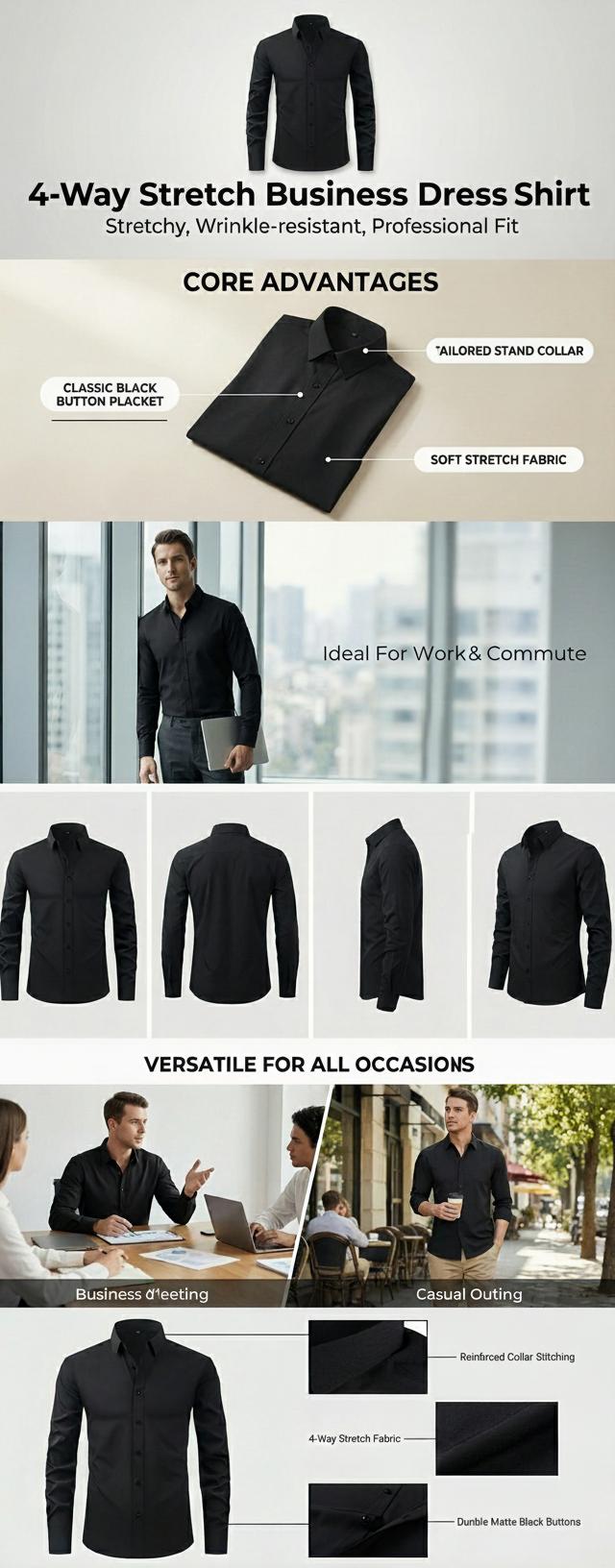 Chemise homme stretch à boutons - Col classique et montant
