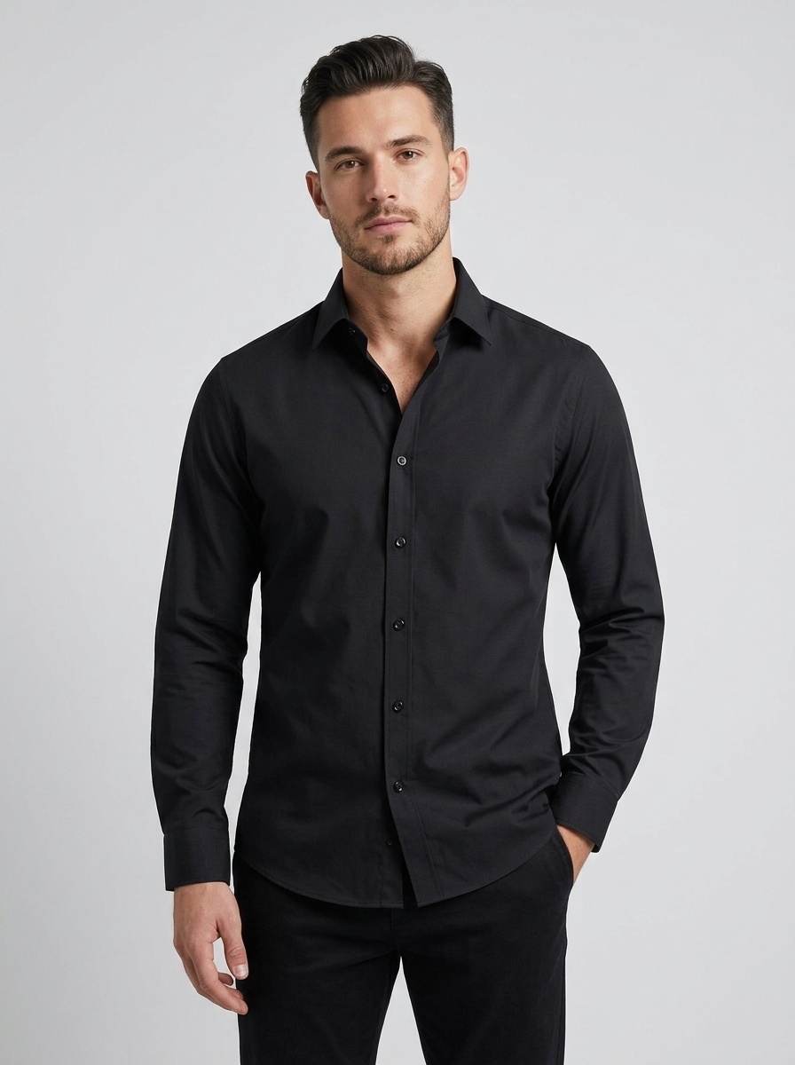 Camisa elástica de hombre con botones - Cuello clásico y cuello alto