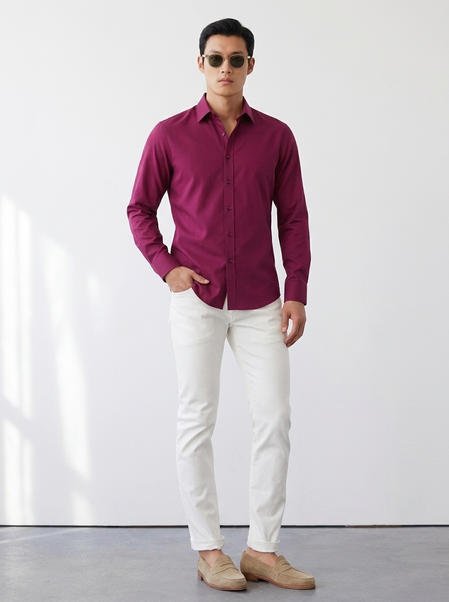 Camisa elástica de hombre con botones - Cuello clásico y cuello alto