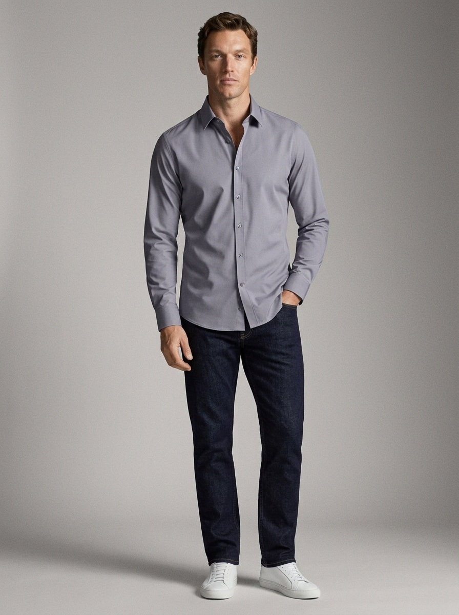 Camisa elástica de hombre con botones - Cuello clásico y cuello alto
