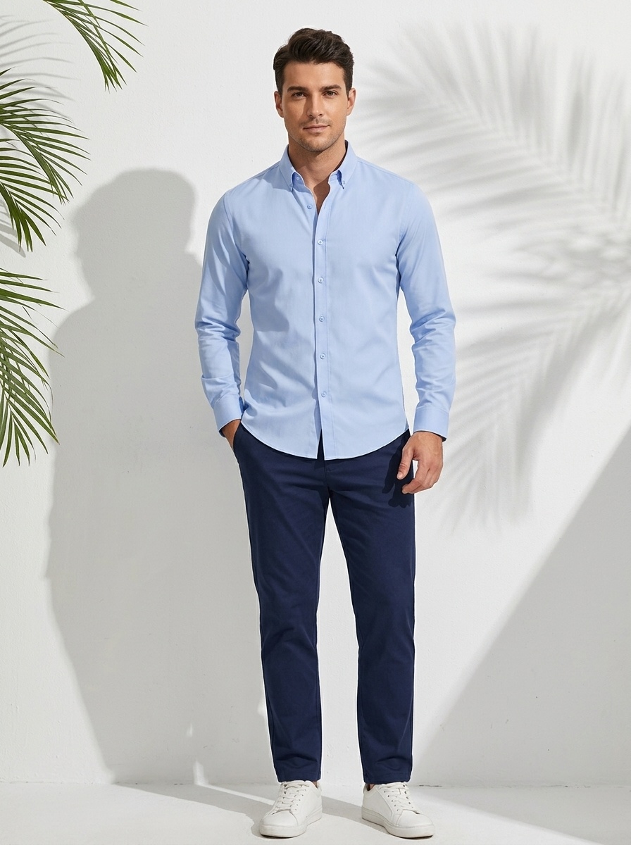 Camisa elástica de hombre con botones - Cuello clásico y cuello alto