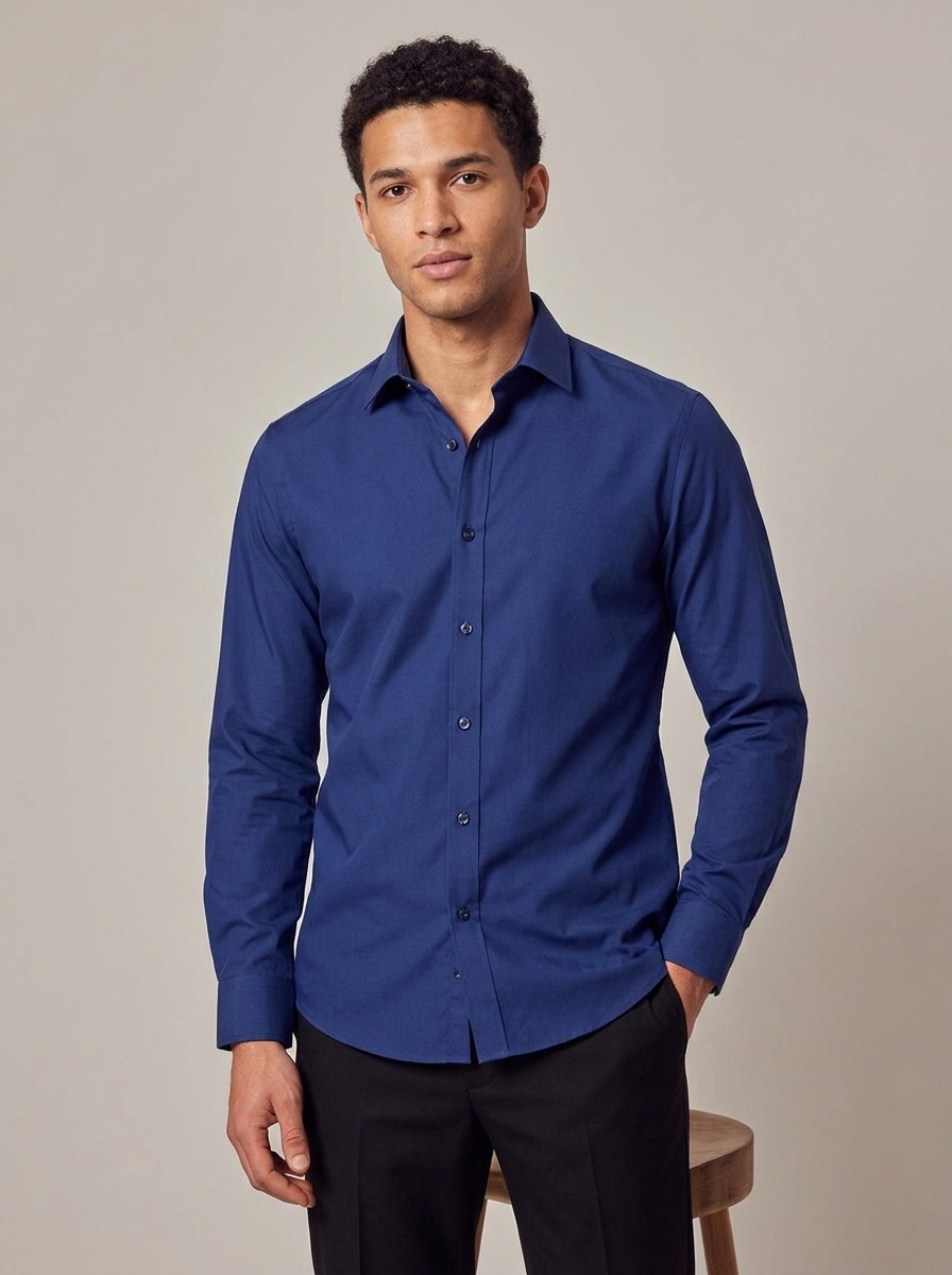 Camisa elástica de hombre con botones - Cuello clásico y cuello alto