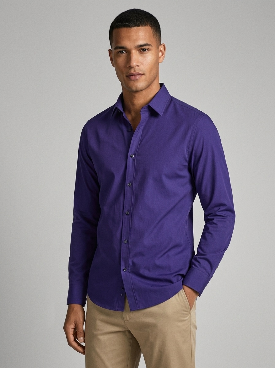 Camisa elástica de hombre con botones - Cuello clásico y cuello alto