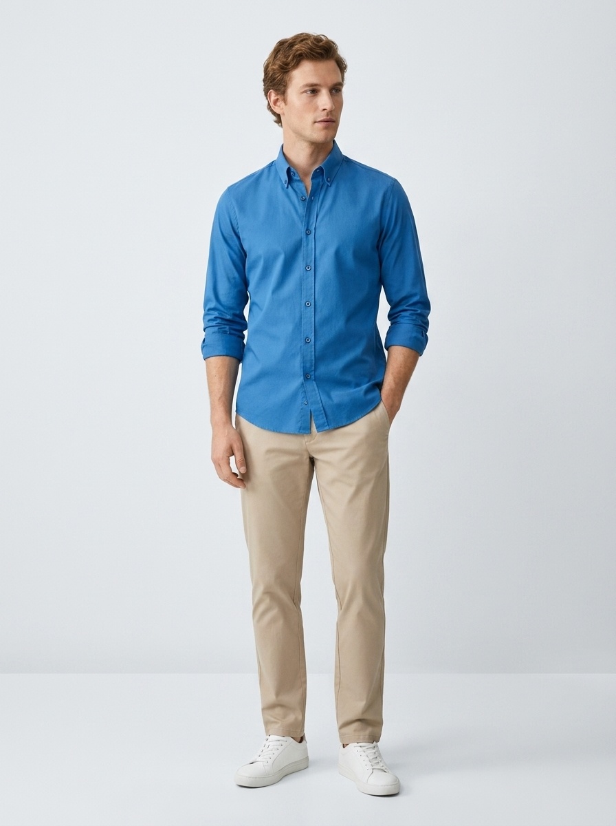 Camisa elástica de hombre con botones - Cuello clásico y cuello alto