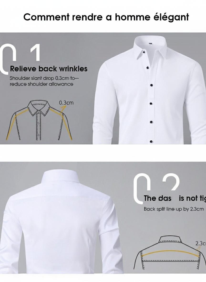 Chemise homme stretch à boutons - Col classique et montant