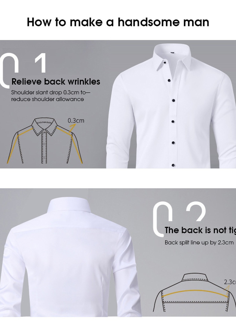 Camisa elástica de hombre con botones - Cuello clásico y cuello alto