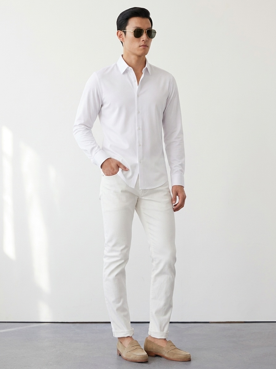 Camisa elástica de hombre con botones - Cuello clásico y cuello alto