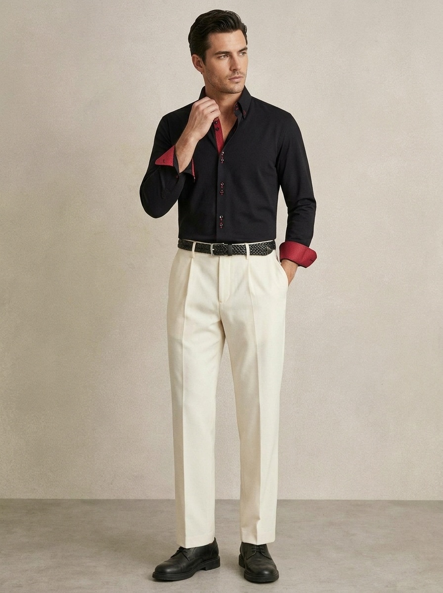 Camisa de hombre de imitación de lino con cuello alto - Transpirable e informal