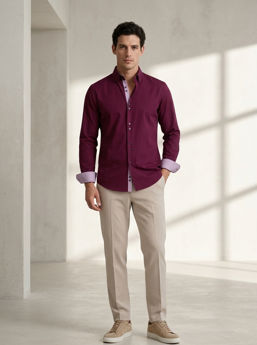 Camisa de hombre de imitación de lino con cuello alto - Transpirable e informal
