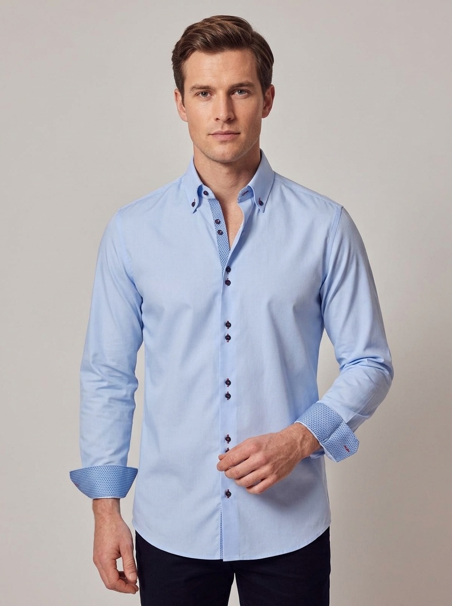Camisa de hombre de imitación de lino con cuello alto - Transpirable e informal