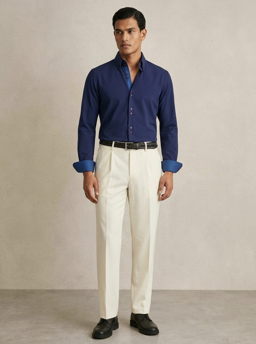 Camisa de hombre de imitación de lino con cuello alto - Transpirable e informal