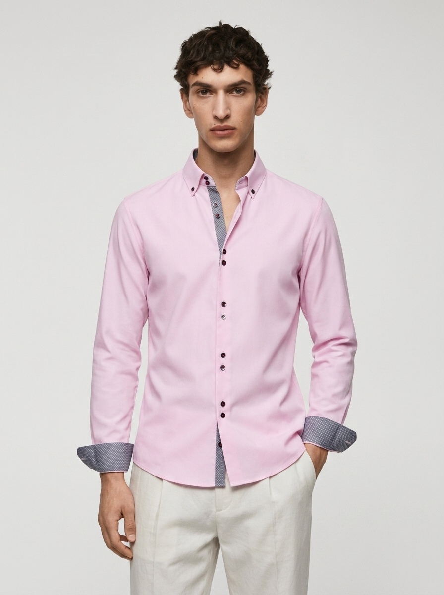 Camisa de hombre de imitación de lino con cuello alto - Transpirable e informal
