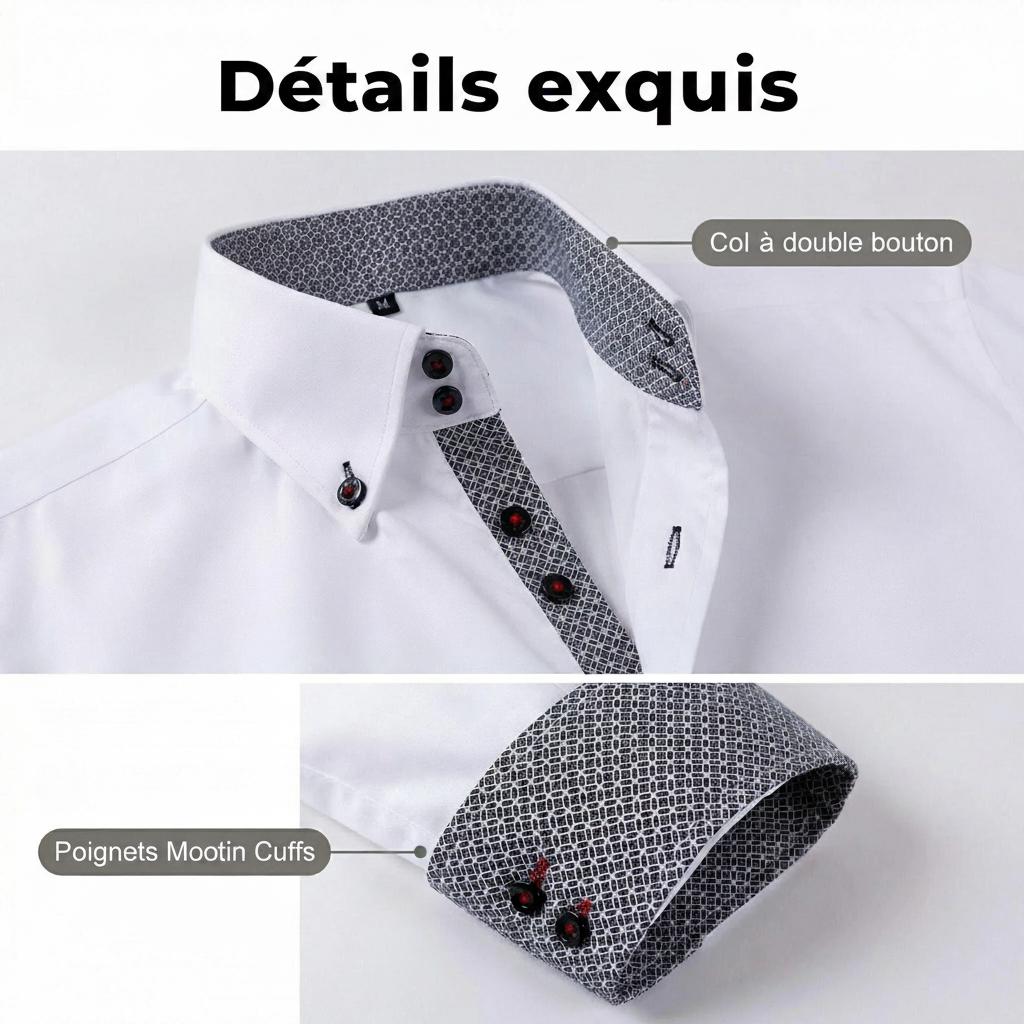 Chemise homme en imitation lin à col montant - Respirante et décontractée
