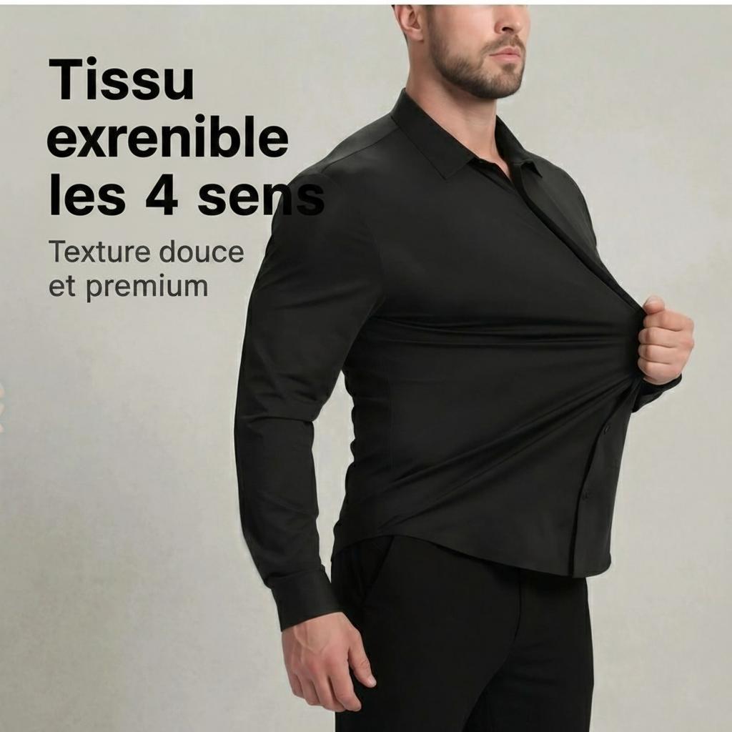 Chemise homme à col montant effet lin - Respirante et extensible