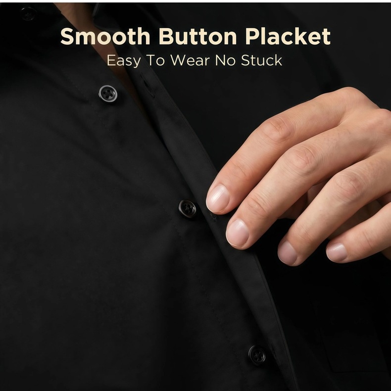 Camisa de hombre con cuello alto, imitación lino - Transpirable y elástica